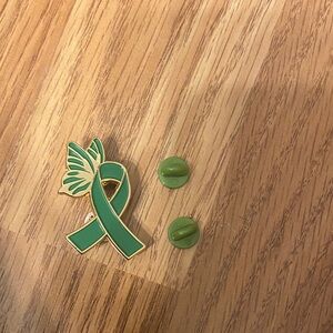 Green Awareness Ribbon Pin with Butterfly Accent